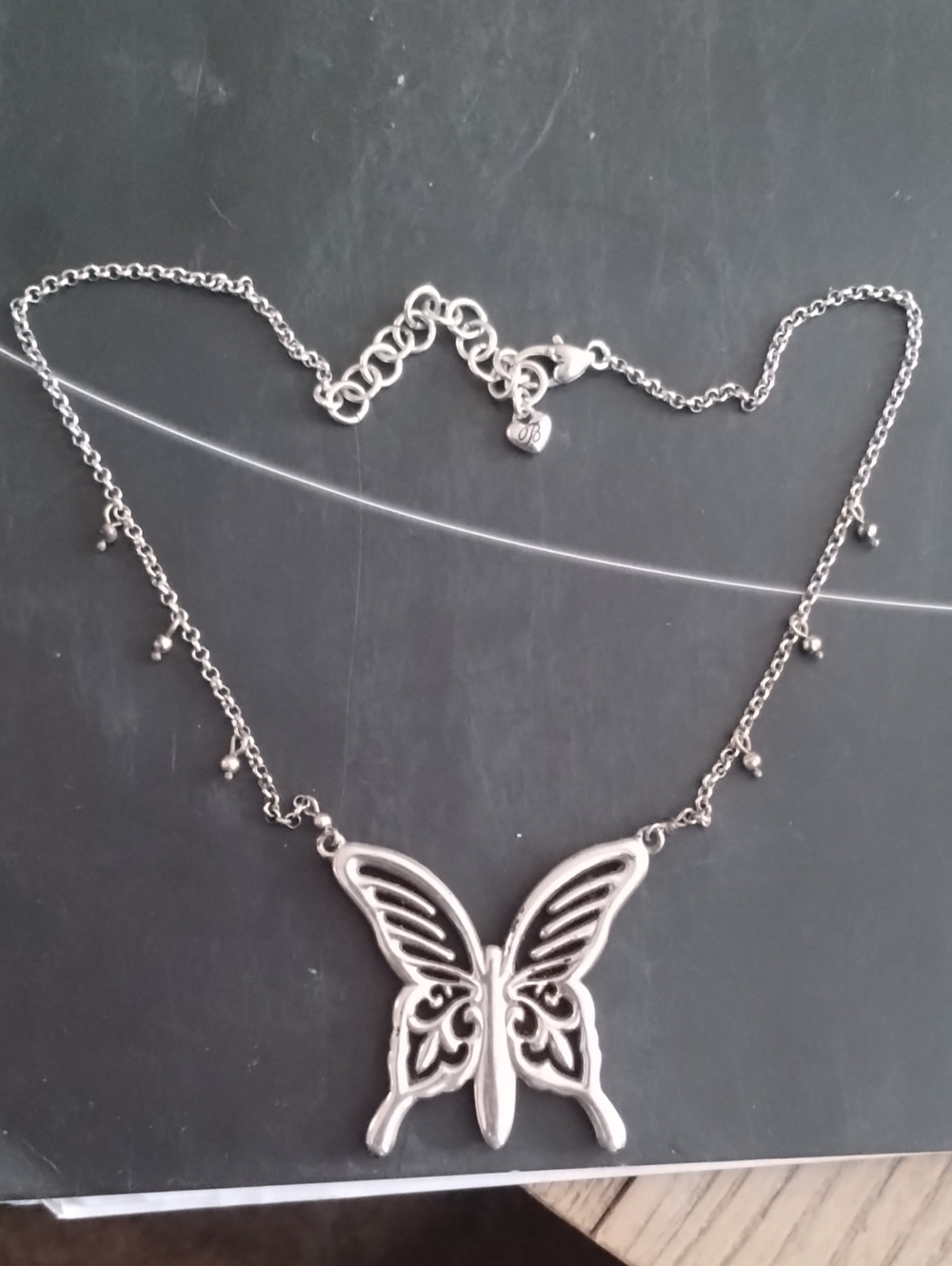 Brighton Butterfly Pendant Necklace Reversible Black And Silver Toned 15”-18”